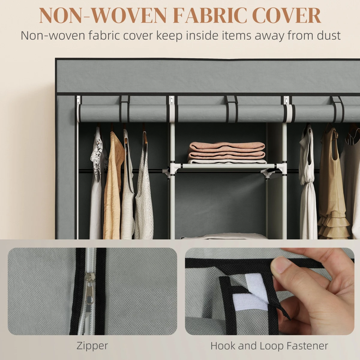 HOMCOM HOMCOM Portable Wardrobe w/ 5 Shelves 3 Fabric Drawers and 2 Hanging Rails -