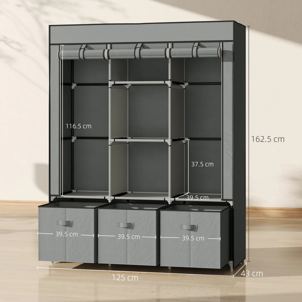 HOMCOM HOMCOM Portable Wardrobe w/ 5 Shelves 3 Fabric Drawers and 2 Hanging Rails -