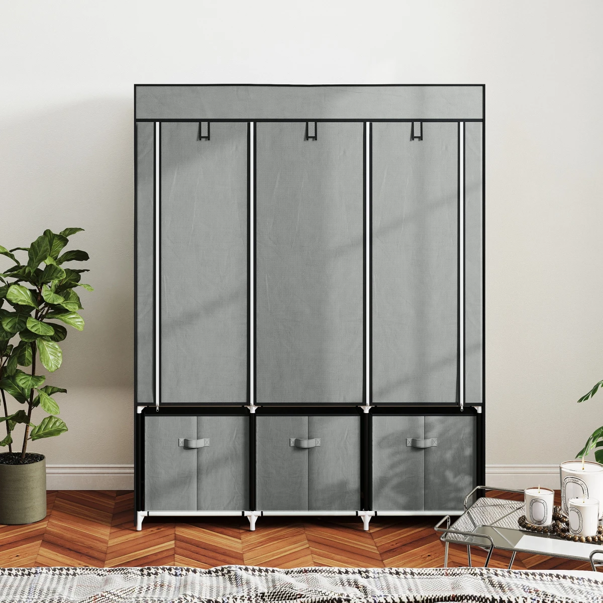HOMCOM HOMCOM Portable Wardrobe w/ 5 Shelves 3 Fabric Drawers and 2 Hanging Rails -