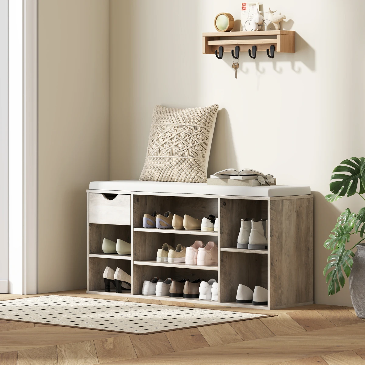 HOMCOM HOMCOM Shoe Storage Bench Cushioned Adjustable - Shoe Storage