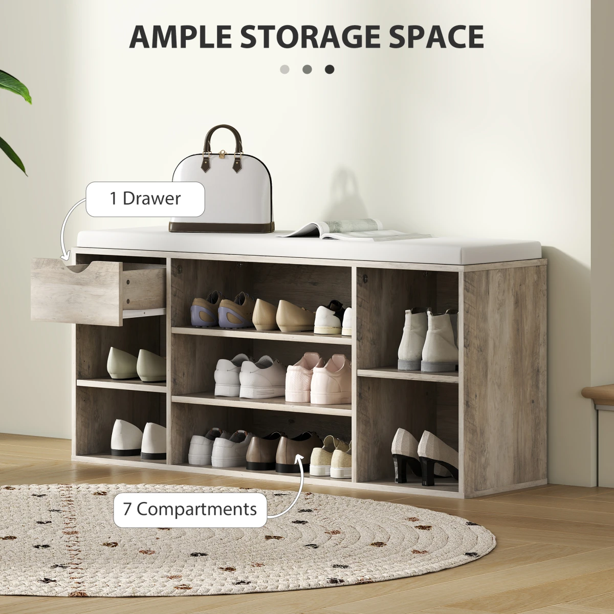 HOMCOM HOMCOM Shoe Storage Bench Cushioned Adjustable - Shoe Storage