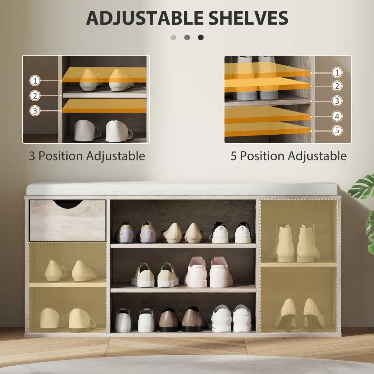 HOMCOM HOMCOM Shoe Storage Bench Cushioned Adjustable - Shoe Storage