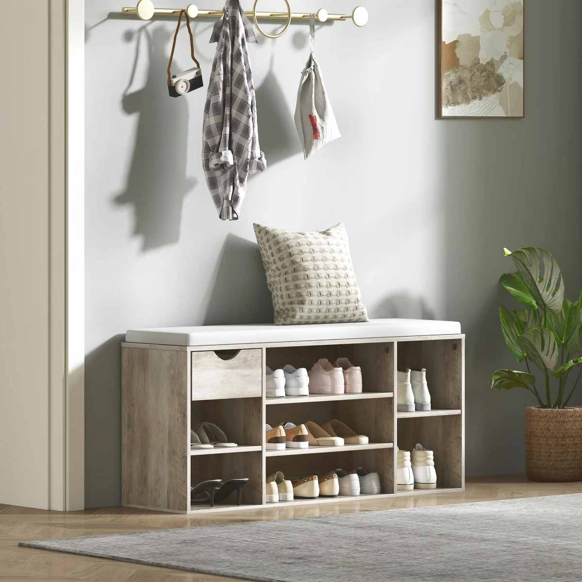 HOMCOM HOMCOM Shoe Storage Bench Cushioned Adjustable - Shoe Storage