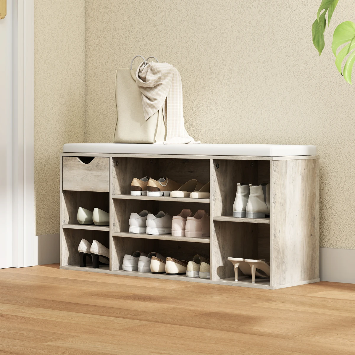 HOMCOM HOMCOM Shoe Storage Bench Cushioned Adjustable - Shoe Storage