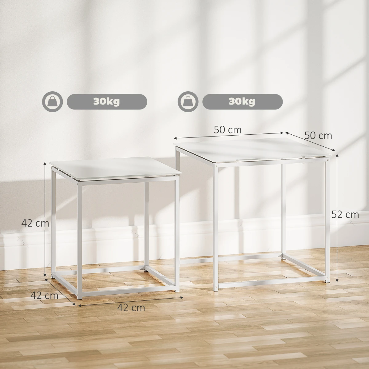 HOMCOM Nest of 2 Side Tables Glass Tops With Steel Frame for Living Room and Bedroom - Nest of Tables