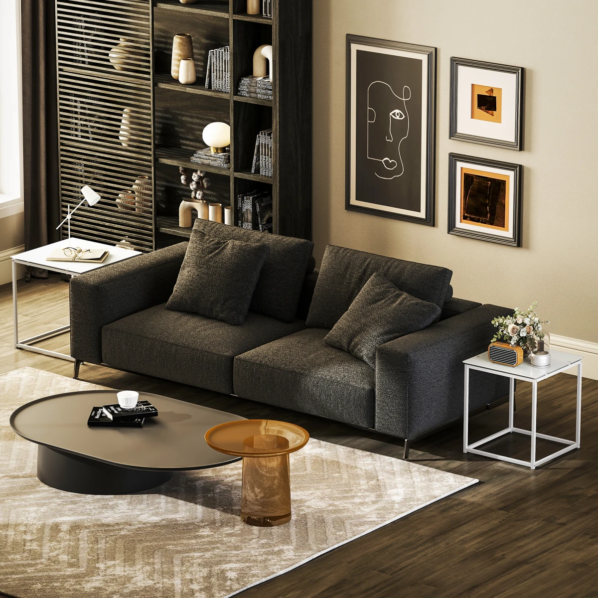 HOMCOM Nest of 2 Side Tables Glass Tops With Steel Frame for Living Room and Bedroom - Nest of Tables