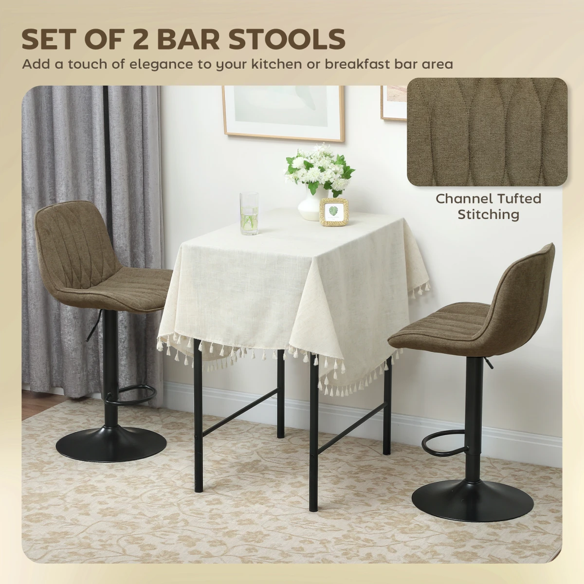 HOMCOM Bar Stools Set of 2, Modern Armless Bar Chairs by HOMCOM