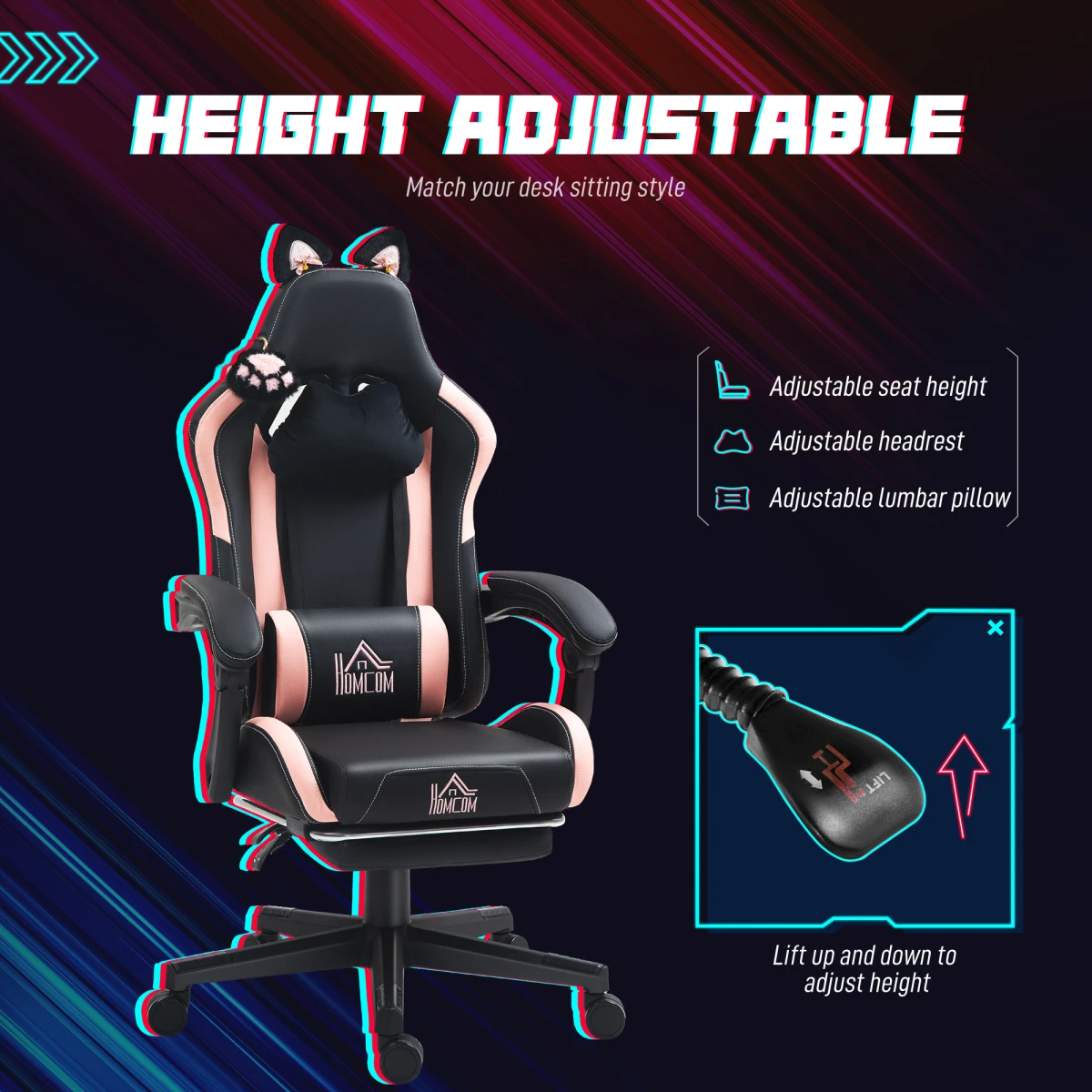 HOMCOM HOMCOM Gaming Chair 44 52cm Seat Reclining Footrest Gamers - Office Chair