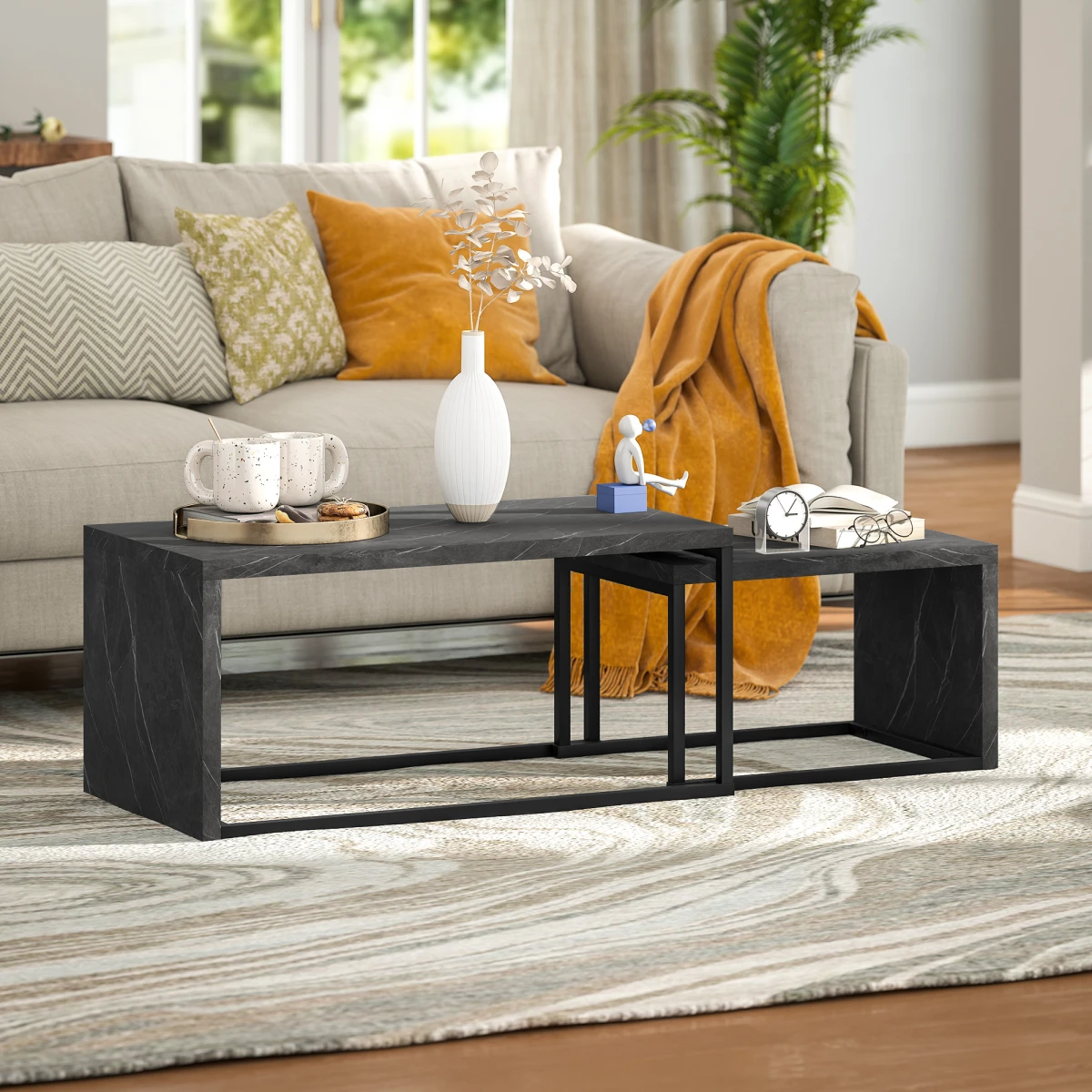 HOMCOM Nesting Coffee Tables Set Of 2 Two Sizes Space Saving Industrial For Living Room by HOMCOM