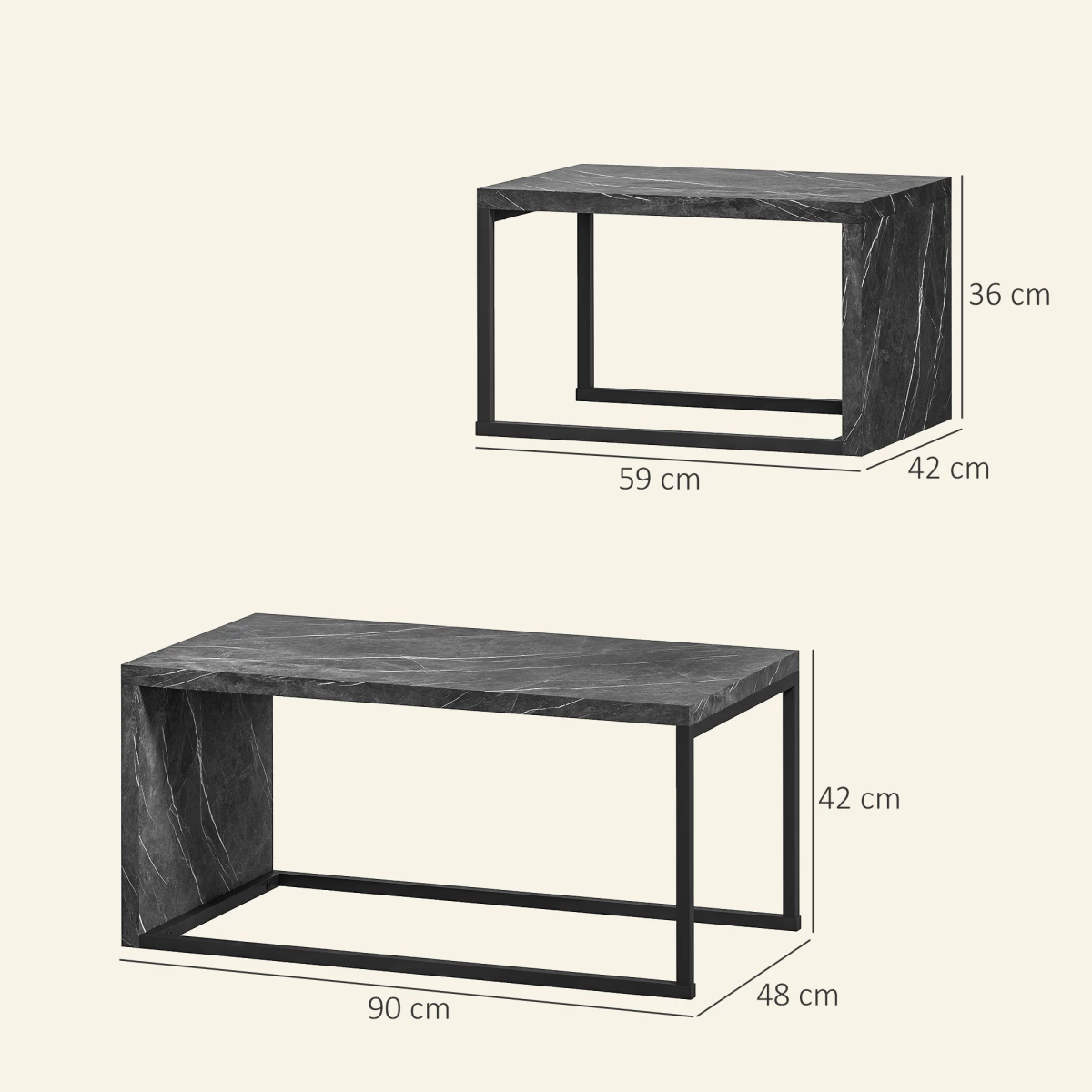 HOMCOM Nesting Coffee Tables Set Of 2 Two Sizes Space Saving Industrial For Living Room by HOMCOM