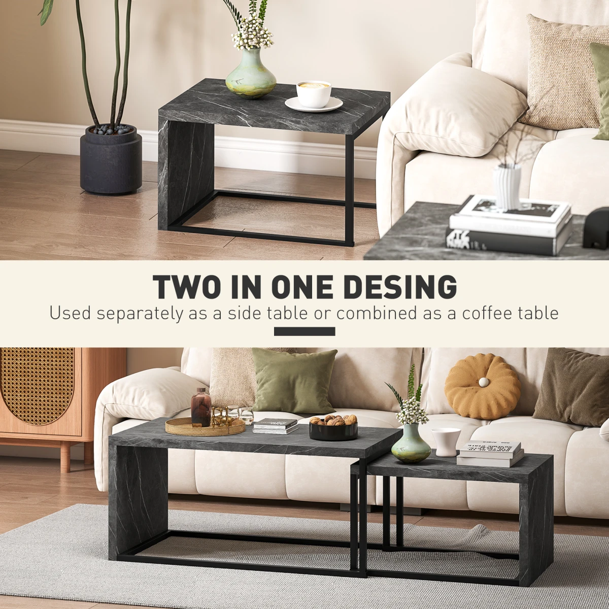 HOMCOM Nesting Coffee Tables Set Of 2 Two Sizes Space Saving Industrial For Living Room by HOMCOM