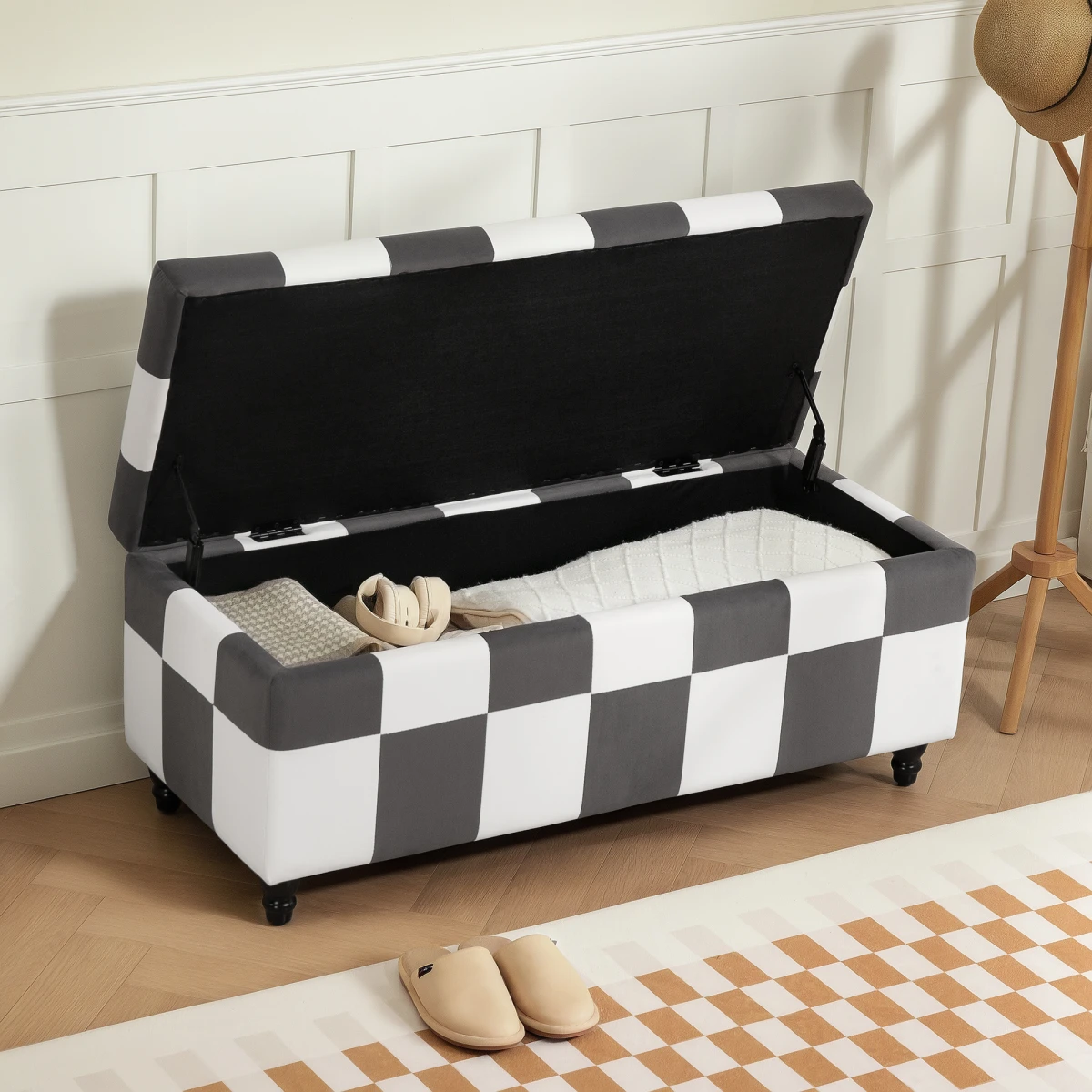 HOMCOM 114 x 47 x 47cm Velvet Storage Ottoman, Button-tufted Footstool Box by HOMCOM