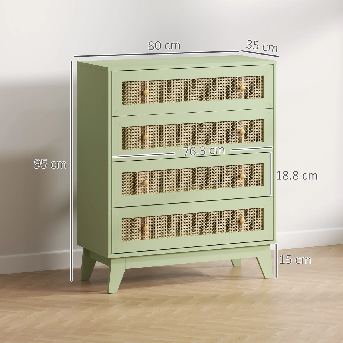 HOMCOM Chest Of Drawers 4 Drawer Rattan Panel Wood Effect Bedroom Storage Organiser by HOMCOM