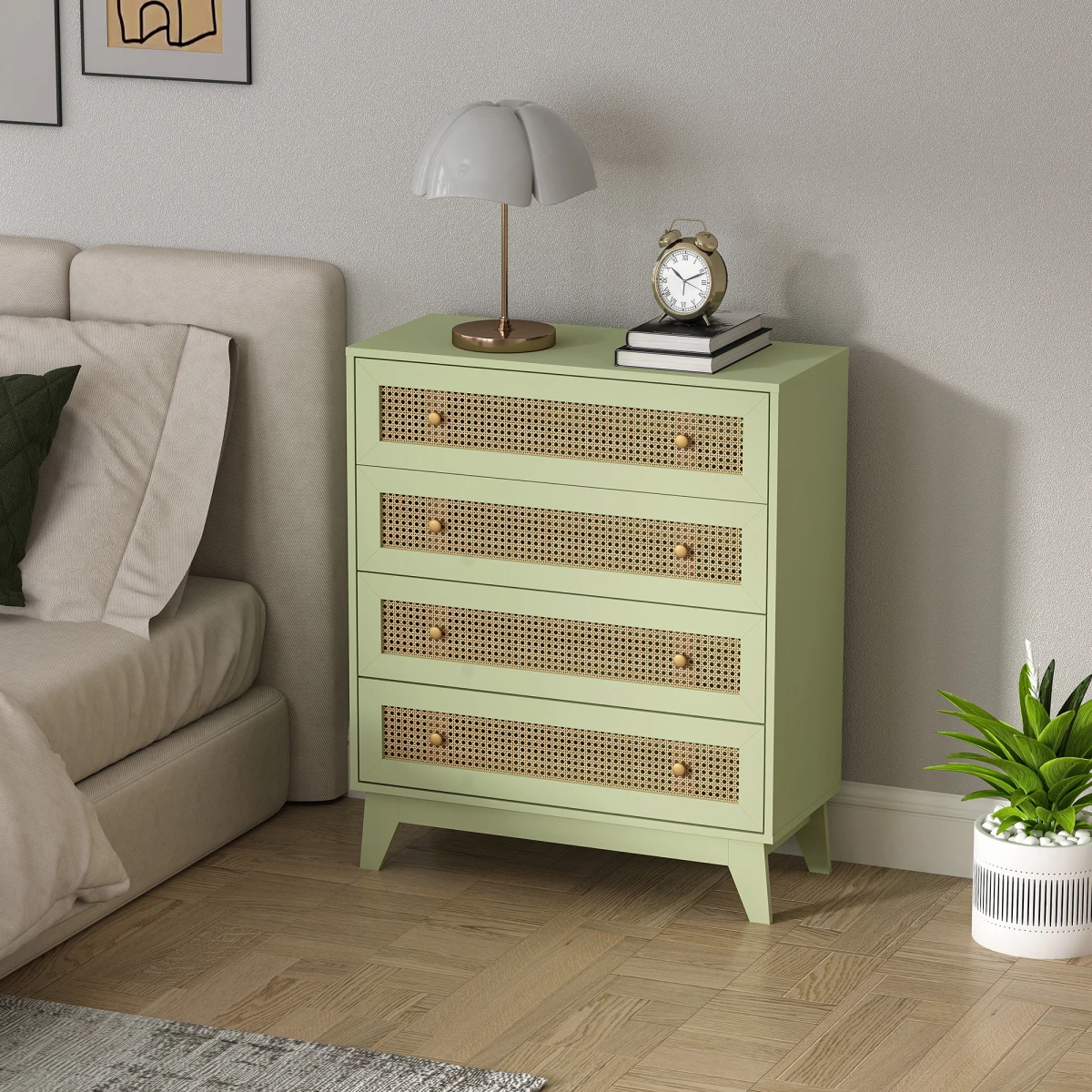HOMCOM Chest Of Drawers 4 Drawer Rattan Panel Wood Effect Bedroom Storage Organiser by HOMCOM