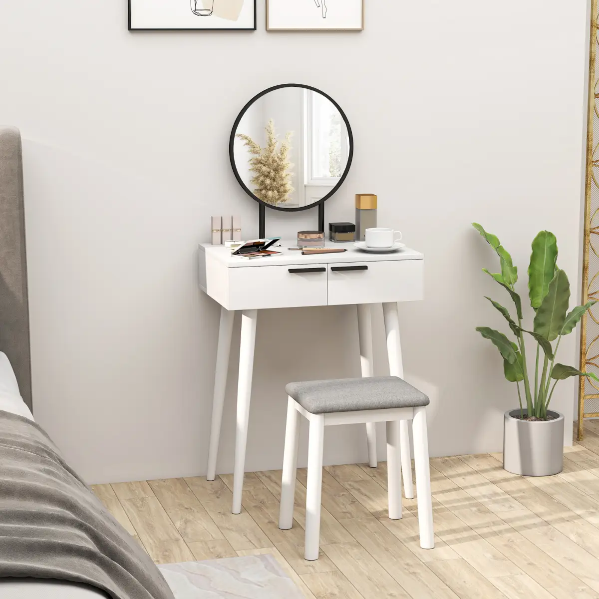 HOMCOM HOMCOM Dressing Table Vanity Set Make Up Desk with Mirror & Stool - Desk