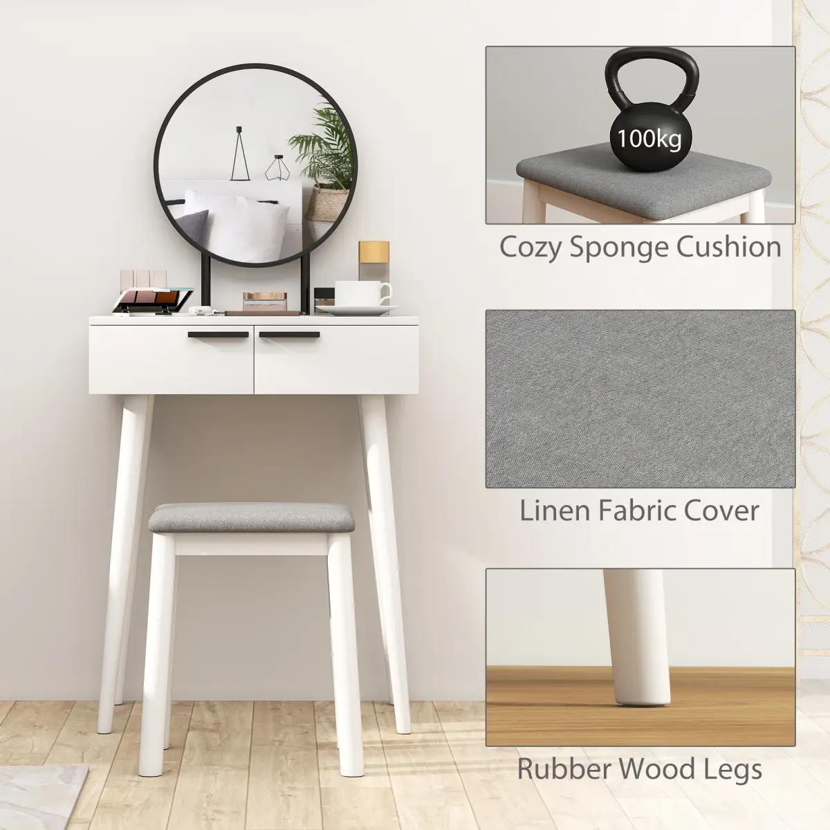 HOMCOM HOMCOM Dressing Table Vanity Set Make Up Desk with Mirror & Stool - Desk