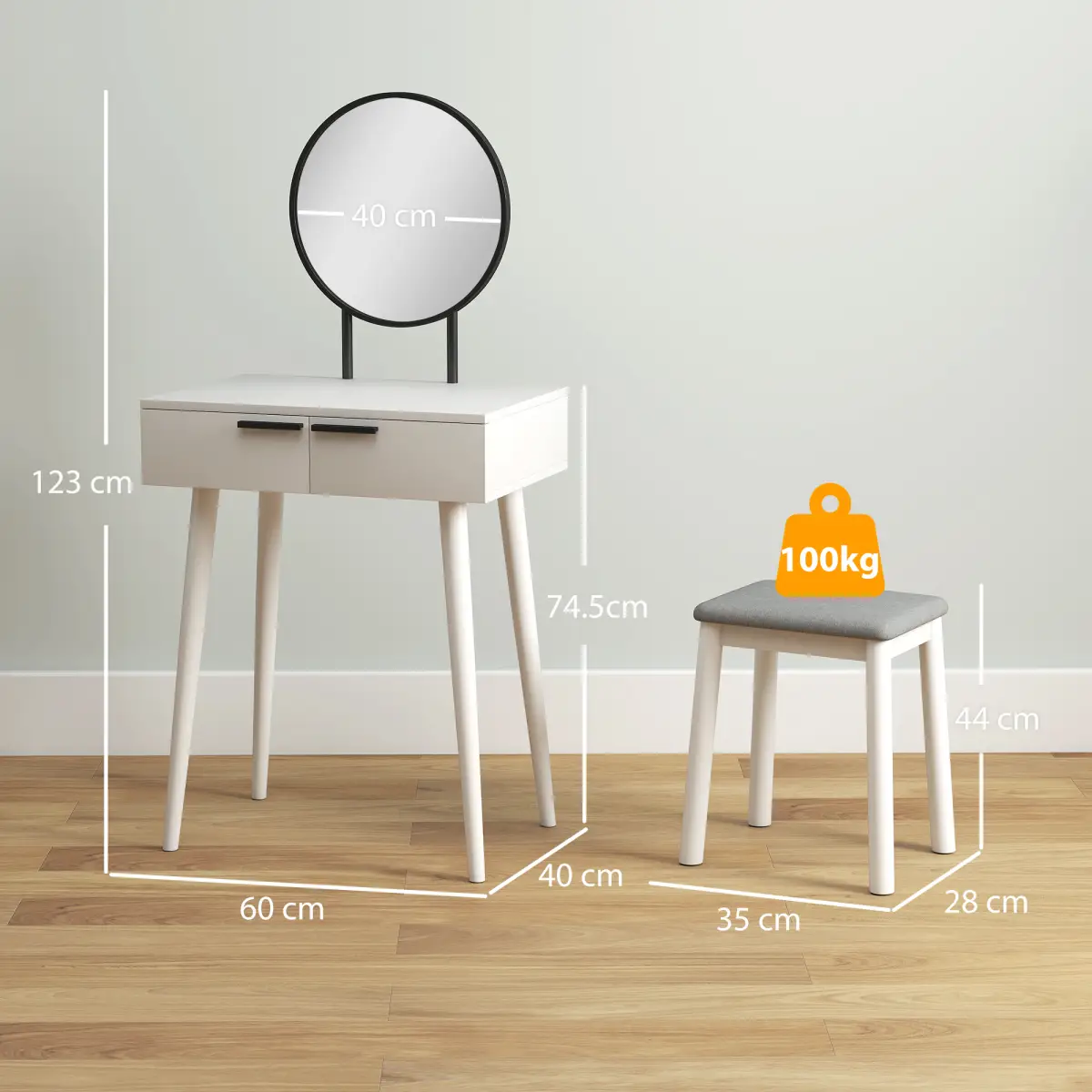 HOMCOM HOMCOM Dressing Table Vanity Set Make Up Desk with Mirror & Stool - Desk