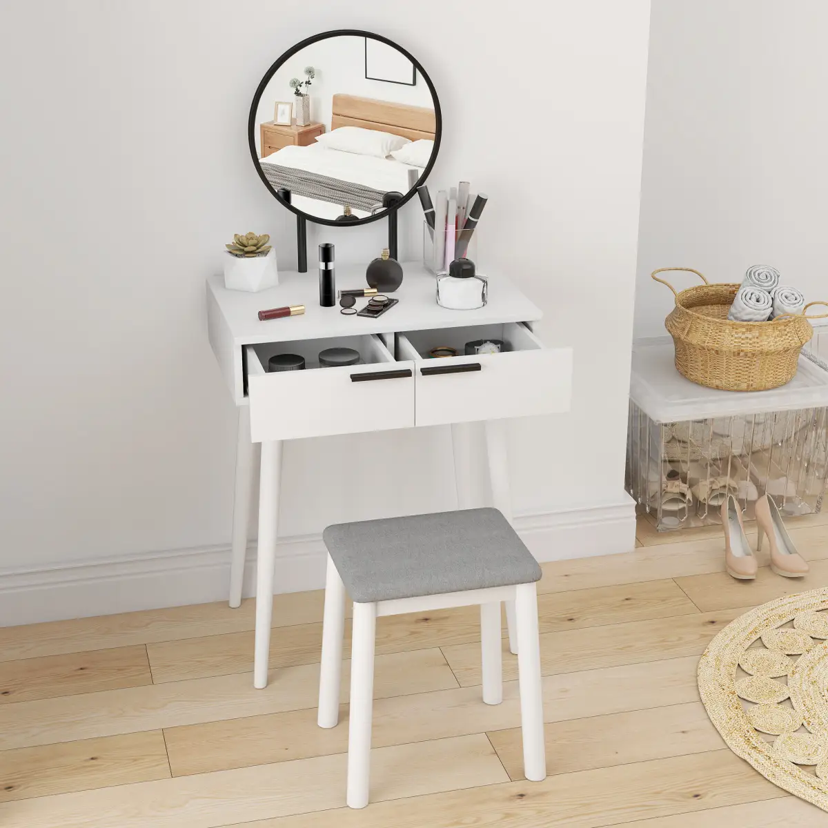 HOMCOM HOMCOM Dressing Table Vanity Set Make Up Desk with Mirror & Stool - Desk