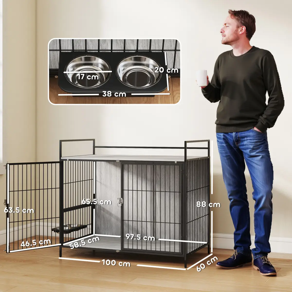 PawHut PawHut Dog Crate Furniture with Rotating Bowl Holder for Large Dogs - Dog Crate
