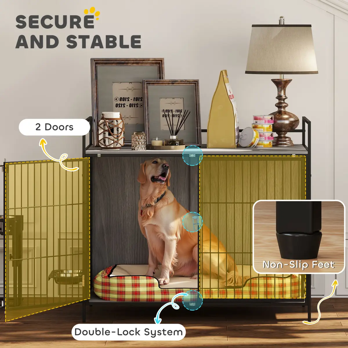 PawHut PawHut Dog Crate Furniture with Rotating Bowl Holder for Large Dogs - Dog Crate