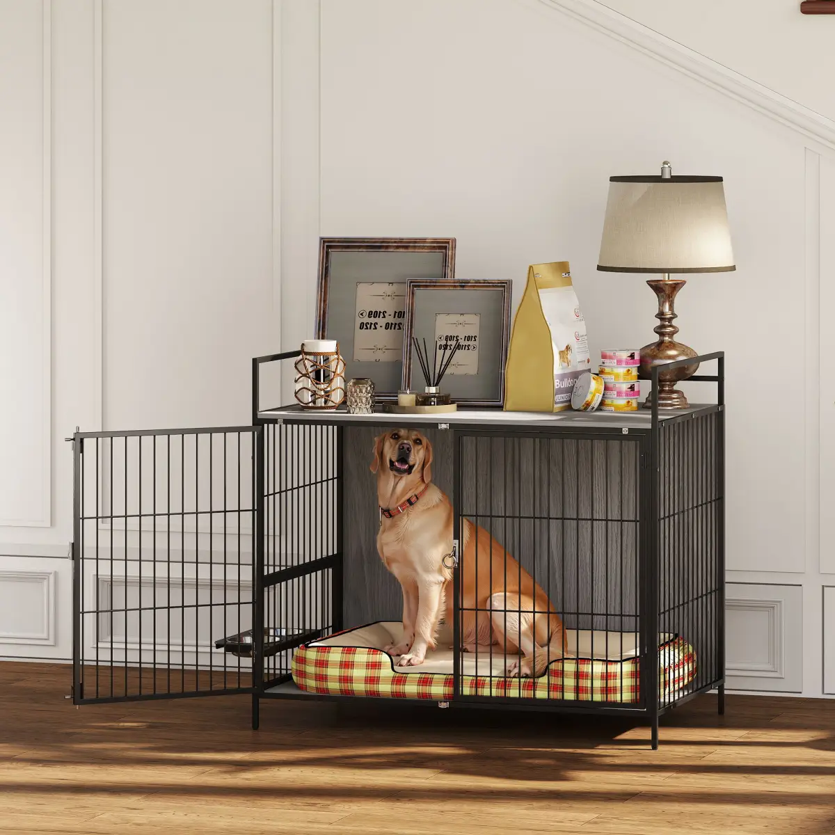 PawHut PawHut Dog Crate Furniture with Rotating Bowl Holder for Large Dogs - Dog Crate