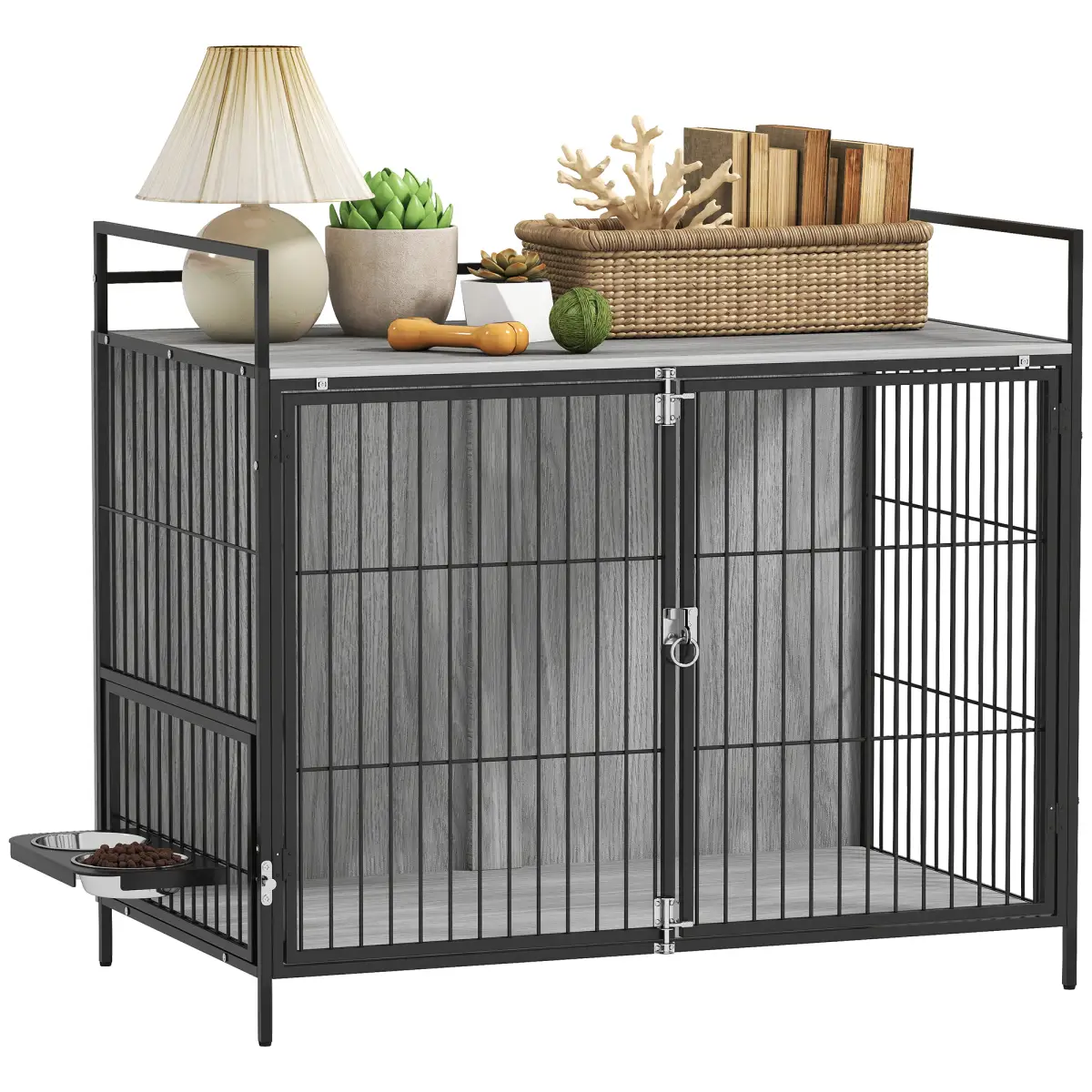 PawHut PawHut Dog Crate Furniture with Rotating Bowl Holder for Large Dogs - Dog Crate