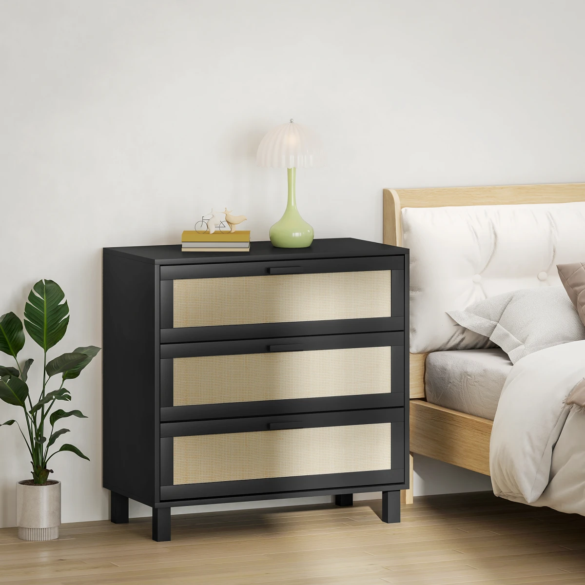 HOMCOM 3 Drawer Cabinet Compact Cane Front Panels For Bedroom Storage And Display by HOMCOM