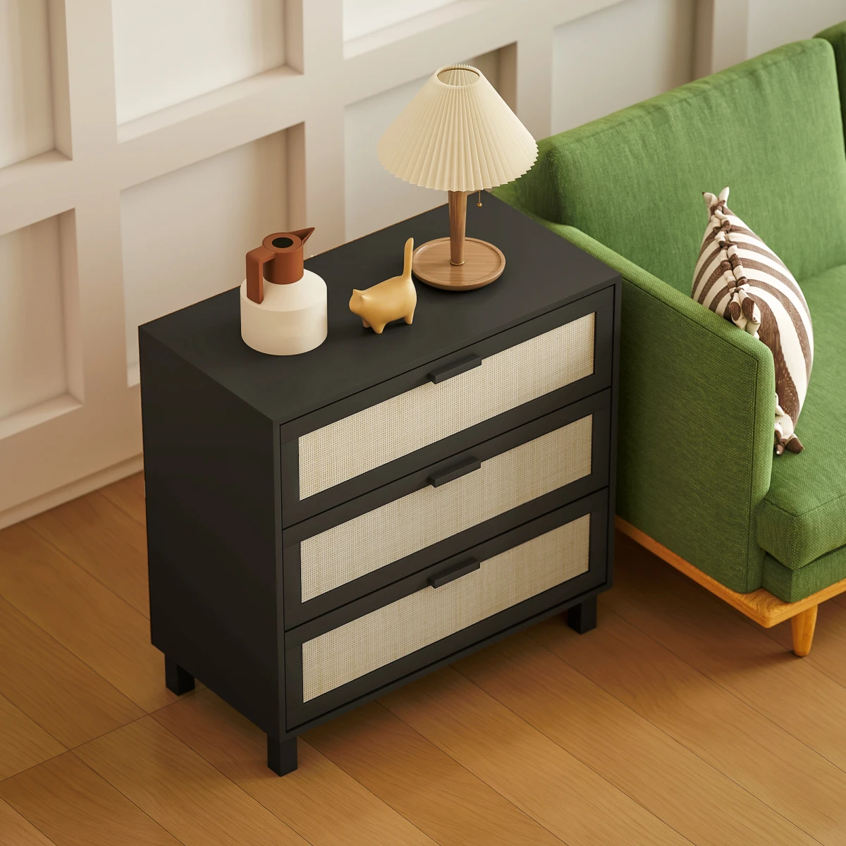 HOMCOM 3 Drawer Cabinet Compact Cane Front Panels For Bedroom Storage And Display by HOMCOM