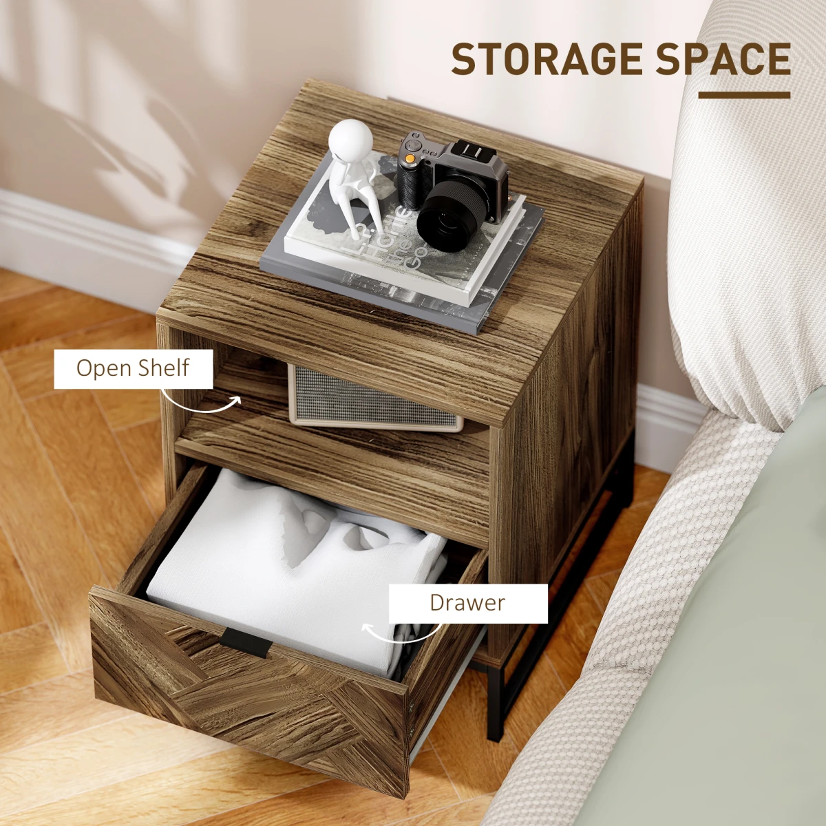 HOMCOM HOMCOM Bedside Table Compact Drawer Shelf Bedroom - Bedside Table