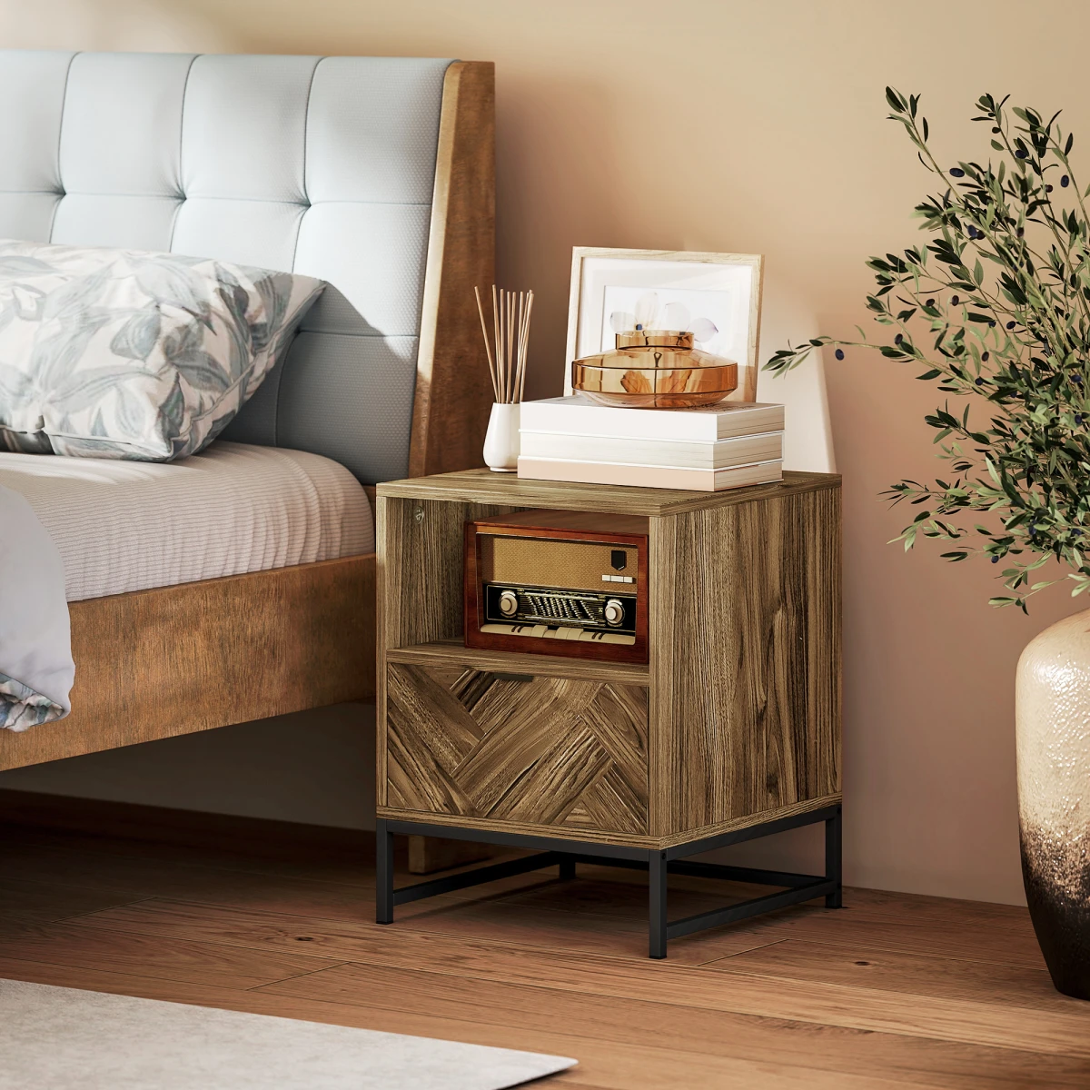 HOMCOM HOMCOM Bedside Table Compact Drawer Shelf Bedroom - Bedside Table