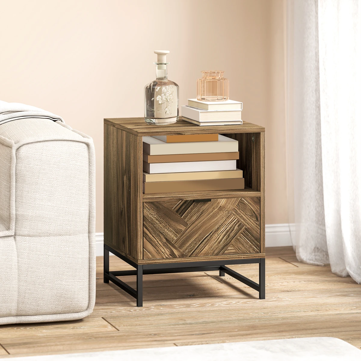 HOMCOM HOMCOM Bedside Table Compact Drawer Shelf Bedroom - Bedside Table