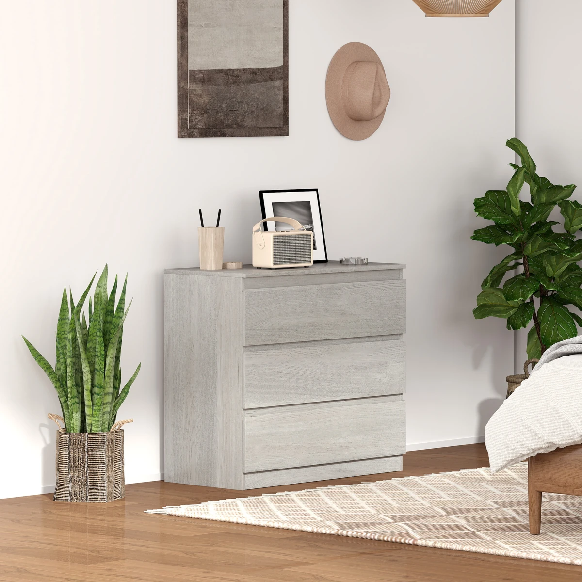 HOMCOM HOMCOM Chest Of Drawers Compact 3-Drawer Grey Wood Anti-Tip For Bedroom Storage And Display - Chest of Drawers