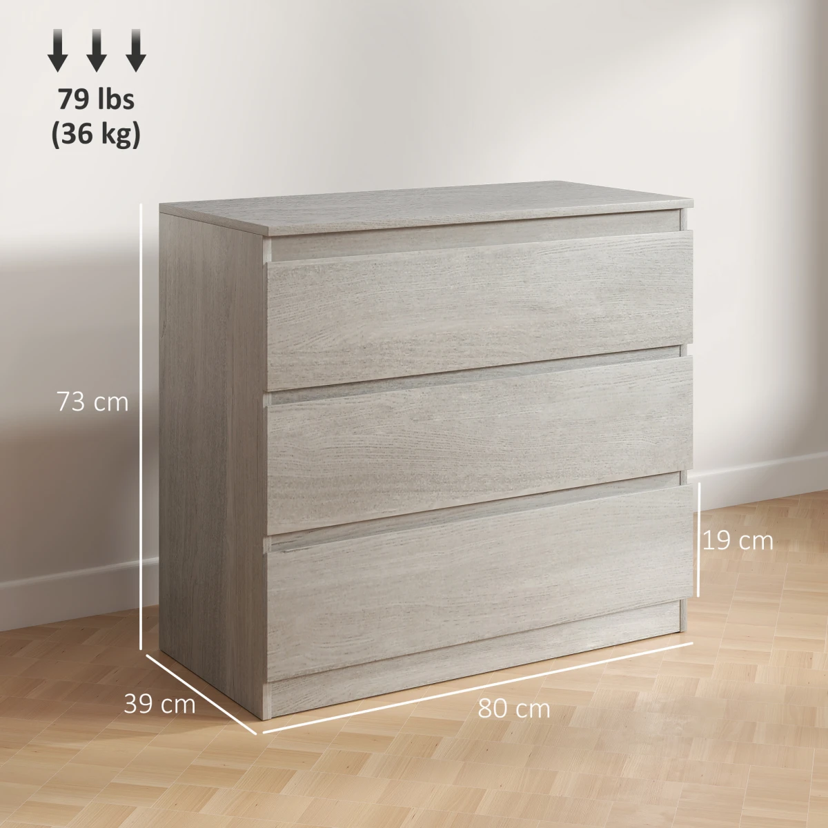 HOMCOM HOMCOM Chest Of Drawers Compact 3-Drawer Grey Wood Anti-Tip For Bedroom Storage And Display - Chest of Drawers