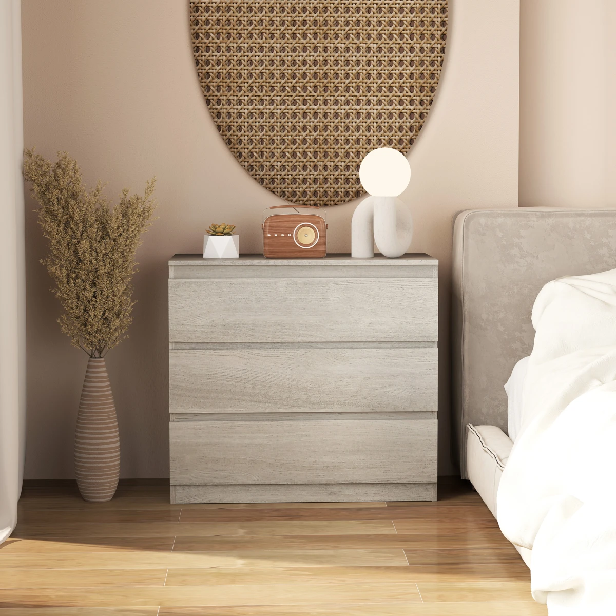 HOMCOM HOMCOM Chest Of Drawers Compact 3-Drawer Grey Wood Anti-Tip For Bedroom Storage And Display - Chest of Drawers