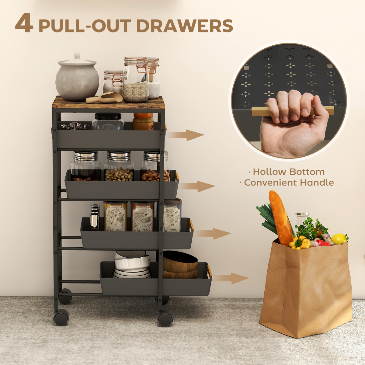 HOMCOM Kitchen Storage Trolley Mobile Utility Cart for Kitchen Office - from HOMCOM