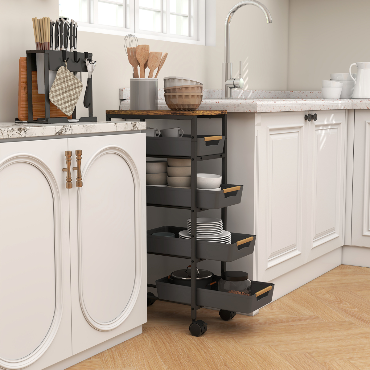 HOMCOM Kitchen Storage Trolley Mobile Utility Cart for Kitchen Office - from HOMCOM