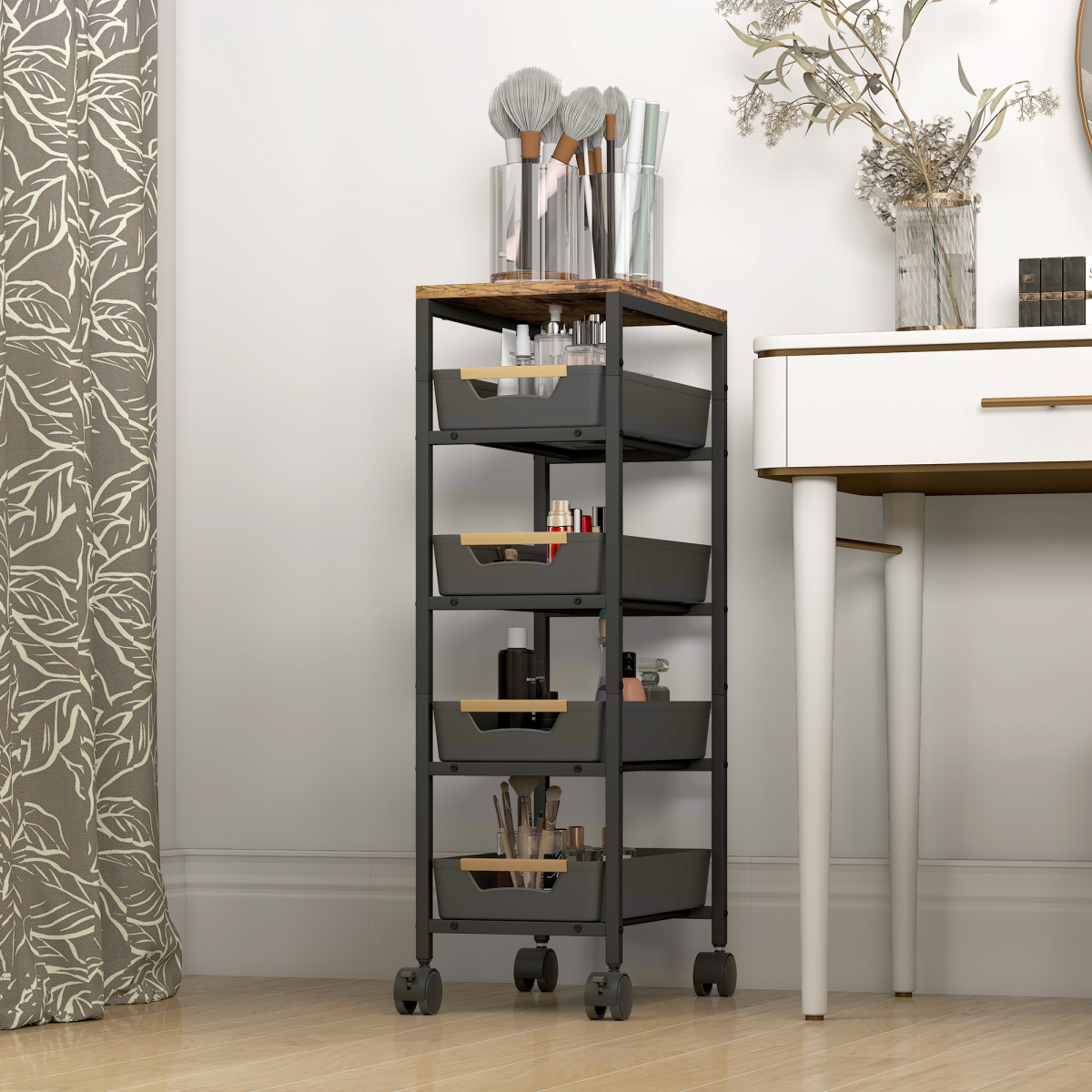 HOMCOM Kitchen Storage Trolley Mobile Utility Cart for Kitchen Office - from HOMCOM