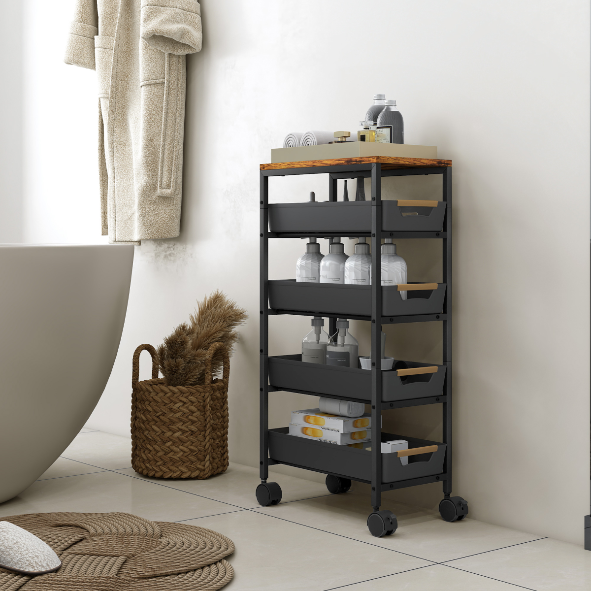 HOMCOM Kitchen Storage Trolley Mobile Utility Cart for Kitchen Office - from HOMCOM