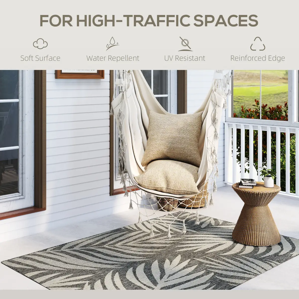 HOMCOM Easy-Cleaning Machine Washable Rug for Patio, Garden - Rug