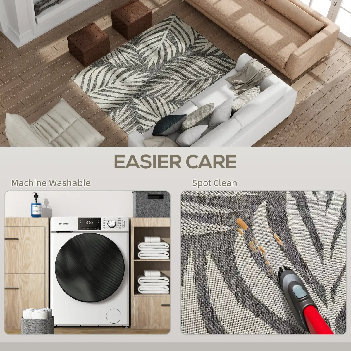 HOMCOM Easy-Cleaning Machine Washable Rug for Patio, Garden - Rug