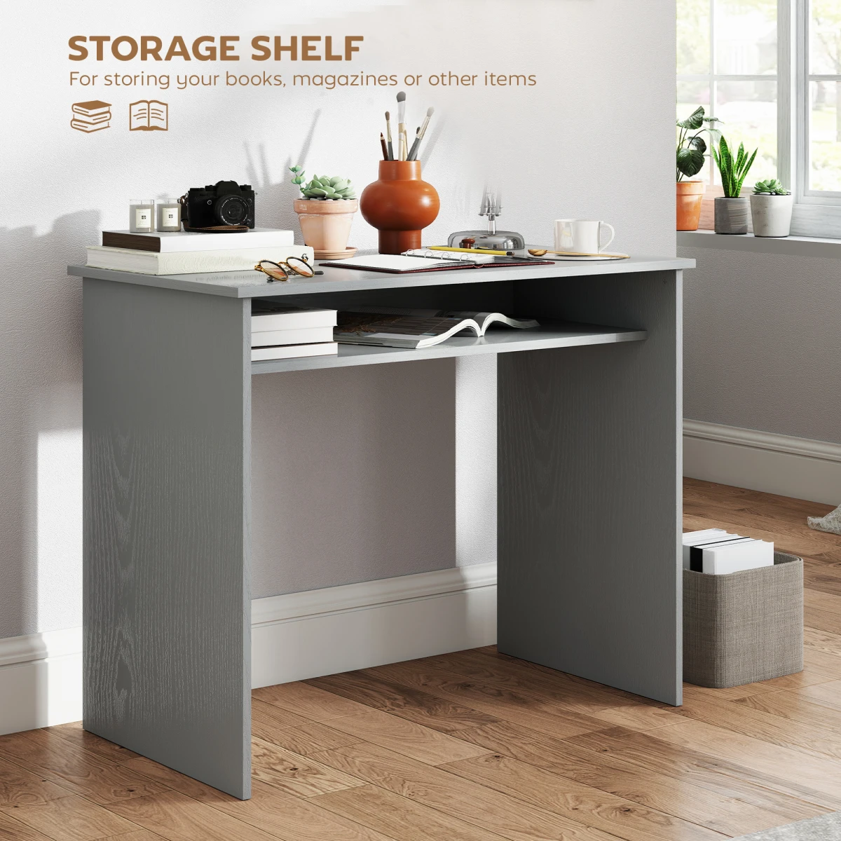 HOMCOM Computer Desk With Under Desk Storage Shelf Rustic Wood Grain Study Table For Home Office by HOMCOM