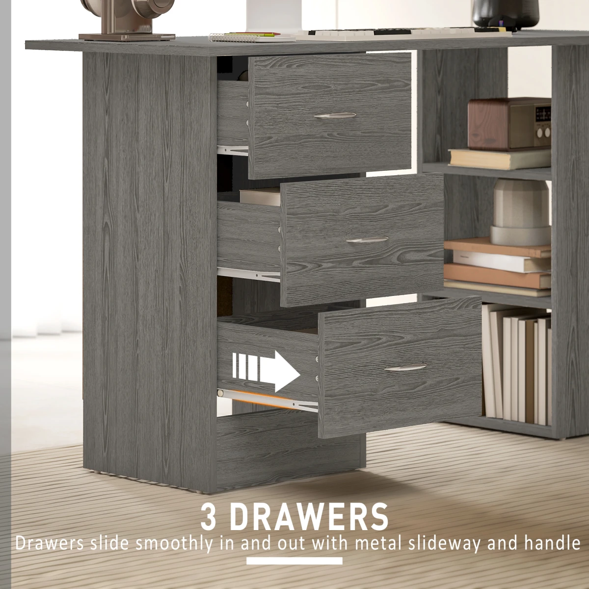 HOMCOM HOMCOM Computer Desk 120cm 3 Drawers Home Office - Desk