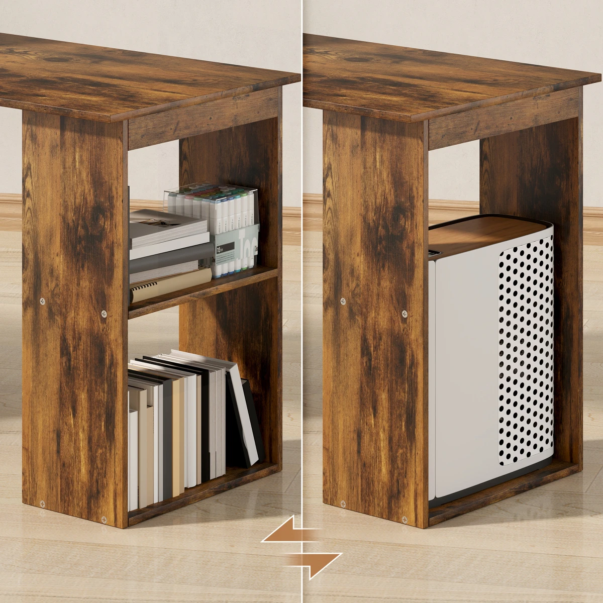 HOMCOM Computer Desk 120cm With 6 Shelves Bookshelf Space Saving Engineered Wood Home Office - Desk