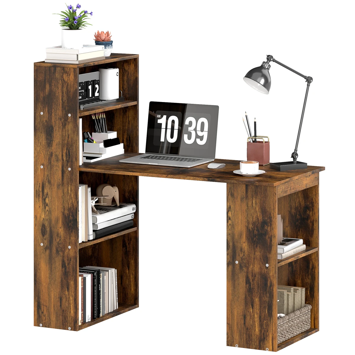 HOMCOM Computer Desk 120cm With 6 Shelves Bookshelf Space Saving Engineered Wood Home Office by HOMCOM
