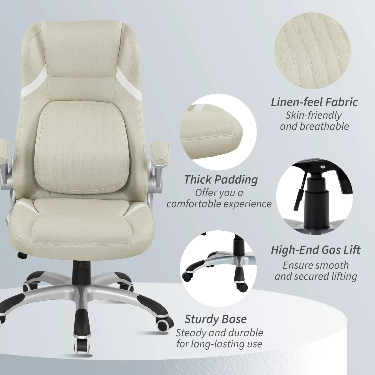 Vinsetto Fabric Office Chair 44 To 52cm Height Adjustable Tilt High Back Flip Armrests Home Office by Vinsetto