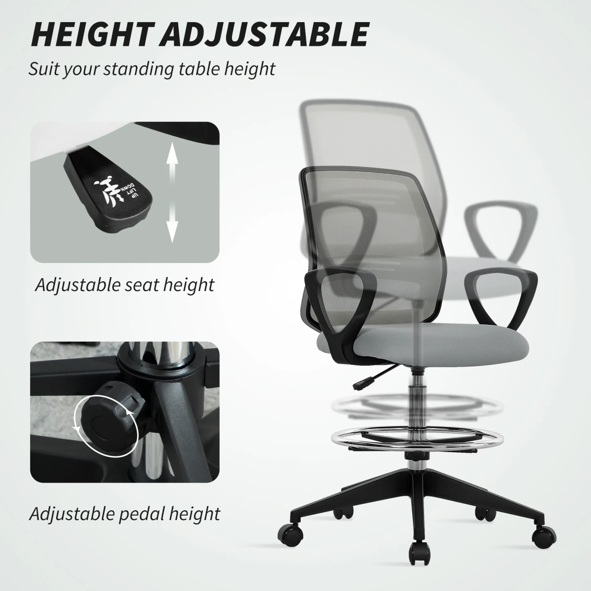 Vinsetto Vinsetto Draughtsman Chair Tall Office Adjustable Drafting - Office Chair