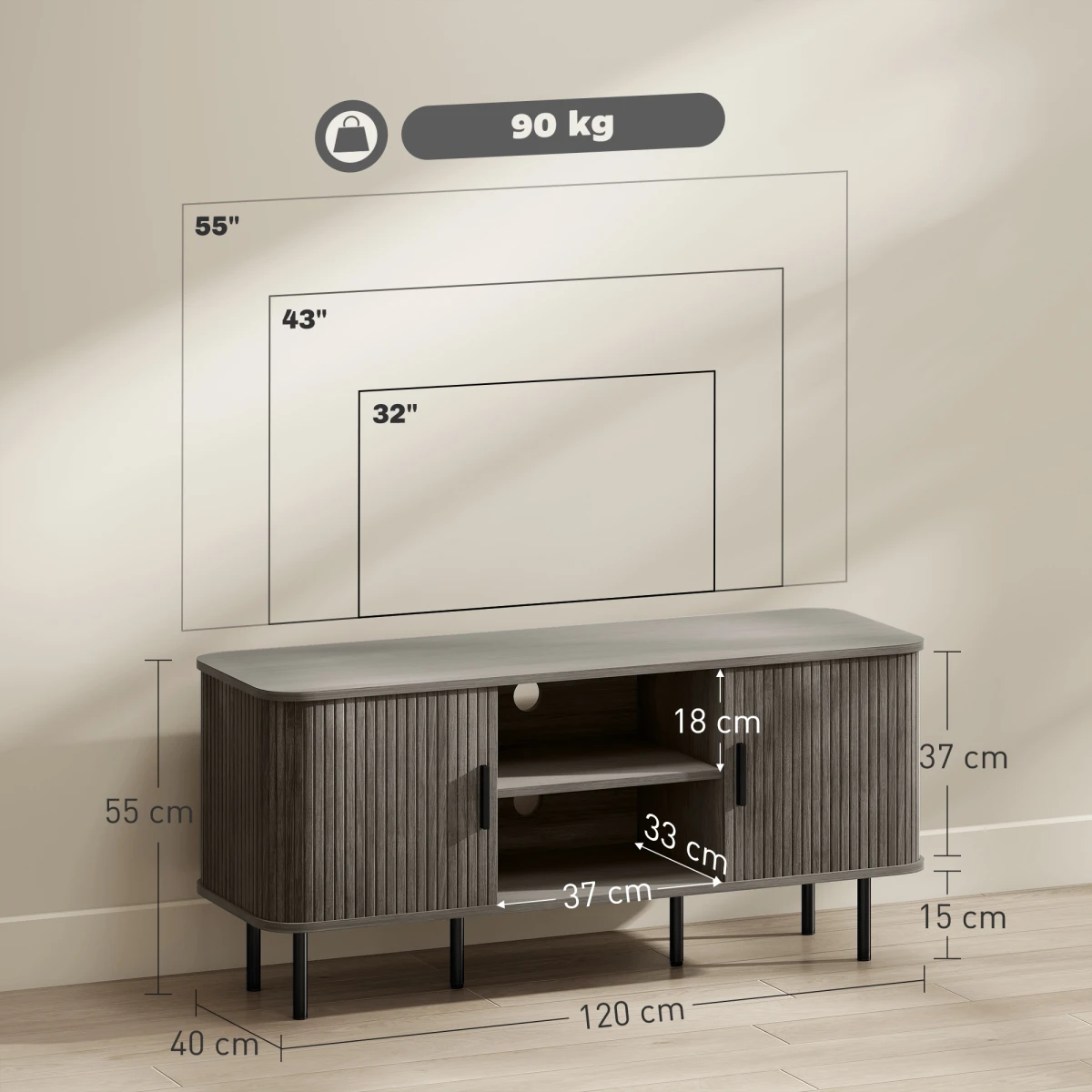 HOMCOM TV Stand Wide 140cm Cable Management Living Room by HOMCOM