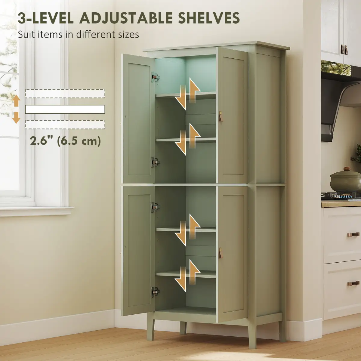 HOMCOM HOMCOM 176.5 cm Tall Freestanding Pantry Storage Cabinet with 4 Doors Green - Display Cabinet