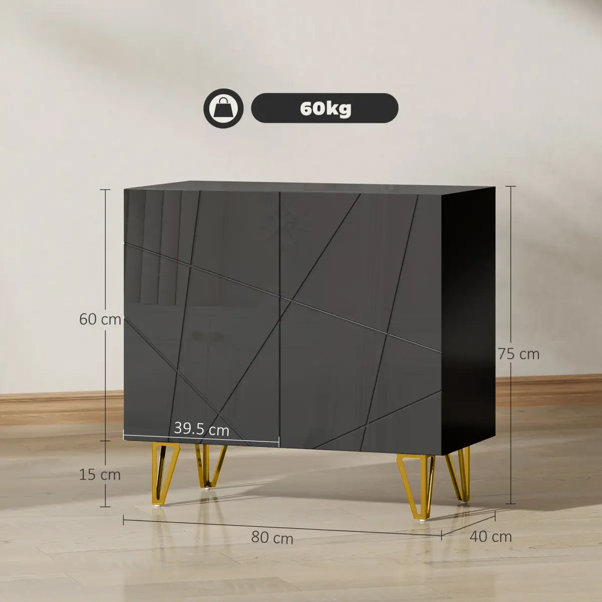 HOMCOM HOMCOM Storage Cabinet, Sideboard with Adjustable Shelf, Black - Sideboard