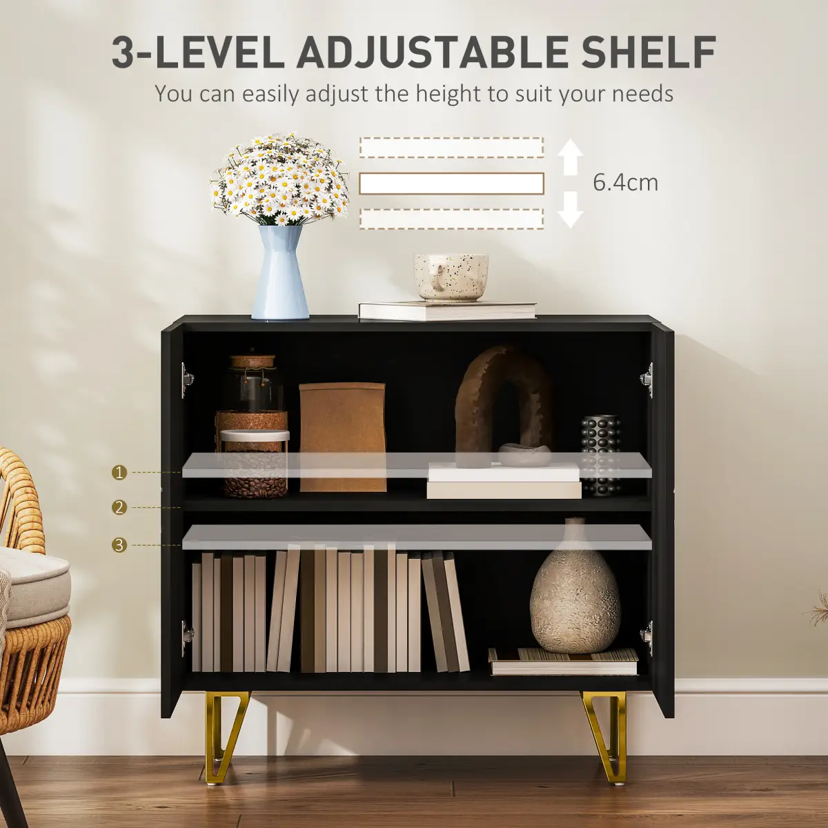 HOMCOM HOMCOM Storage Cabinet, Sideboard with Adjustable Shelf, Black - Sideboard